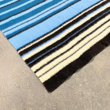Vintage Zaalberg Blanket Retro 1960s Made in Holland + 100% Virgin Wool + Striped + Blue + White + Black + Size 89x69 + Reversible + Bedding 
