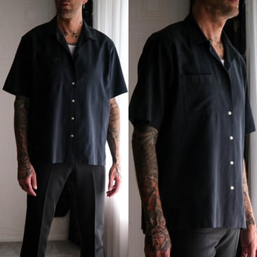 Vintage 90s POLO Ralph Lauren Black Caldwell Silk Blend Loop Collar Shirt | Size Large | 1990s Does 1950s POLO RL Camp Collar Mens Shirt 