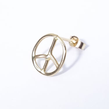 14K RECYCLED YELLOW GOLD PEACE SIGN STUD EARRING - SINGLE