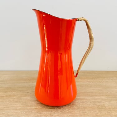 Vintage Mid Century Danish Modern 9 Inch Chili Red Enamelware Dansk Kobenstyle Pitcher by Jens Quistgaard JHQ Made in Denmark 