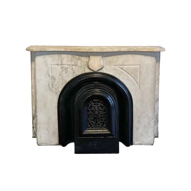 1881 Simple Arched Gray &#038; White Marble Mantel