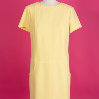 Vintage 90s-does-60s Butter Yellow Tahari Mod Shift Dress with Pockets (M,L) 