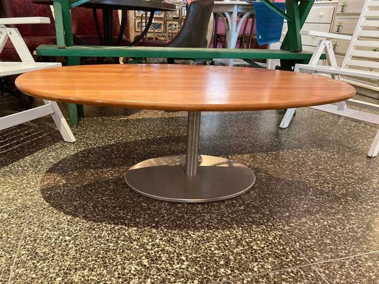 Heavy metal base cherry wood top coffee table 47” x 28.5” x 16.5”