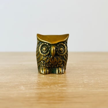 Vintage Mid Century Modern Small Brass Owl Sculpture by Leonard Solid Brass 