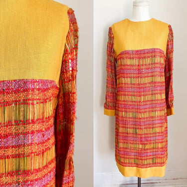 Vintage 1960s Mustard Tweedy Yarn Dress / M 