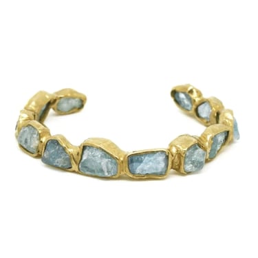 Slim Seafaring Cuff - Brass + Aquamarine