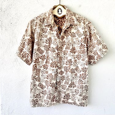 Vintage Hawaiian Tiki Aloha Shirt Hawaii Barefoot Men’s Collared Top 