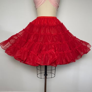 Vintage Red Crinoline Petticoat Circle Skirt 1950s style Squaredance Tiered 