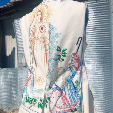 1960s Linen Swing Vest with Embroidered Virgin de Fátima