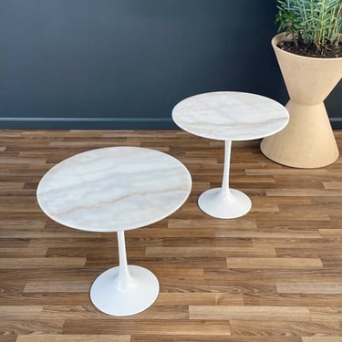 Pair of Mid-Century Modern Style Marble Stone Tulip Side Tables 