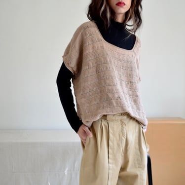 beige loose knit short sleeve pullover sweater 