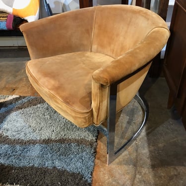 Mid Century Suede Chair in the style of Milo Baughman 