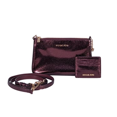 Michael Kors - Maroon Metallic Leather Snakeskin Embossed Crossbody Bag