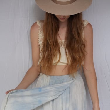 Cotton Beach Pants / Slitted Skirt Over Trousers High Waisted Pants / Dyed Light Blue Watercolor Lounging Pants / Resortwear 