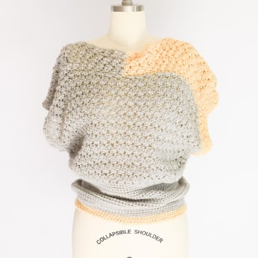 Vintage 1990s Crocheted Colorblock Top | M/L | Slouchy Wool Open Knit Blouse 