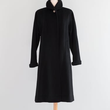 The Perfect 1950's Black Wool Swing Style Coat / Medium