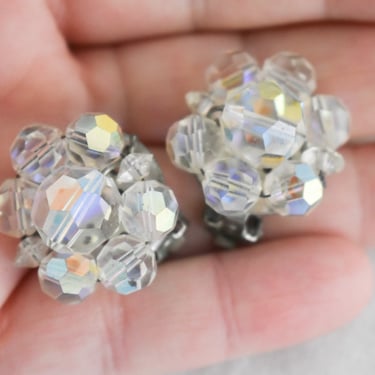 1950s/60s AB Clear Crystal Bead Cluster Clip Earrings 