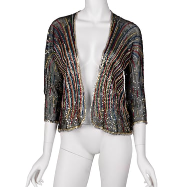 Halston Vintage AW 1980 Rainbow Sequin 'Fireworks' Sheer Mesh Jacket