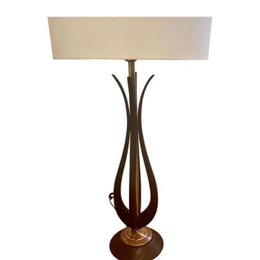 American Mid Century Modern Walnut & Brass Modeline Table Desk Lamp