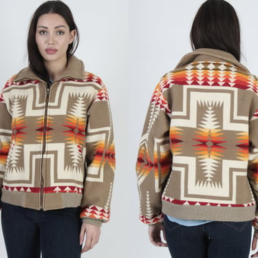 Vintage 80s Rainbow Print Jacket / Pendleton Chief Joseph Coat / Wool Native American Southwestern Blanket 