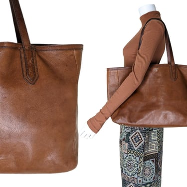 Vintage Leather Tote Bag by Fossil / Boho Chic Brown Leather Bag / Large Sydney Minimalist Shoulder Bag 