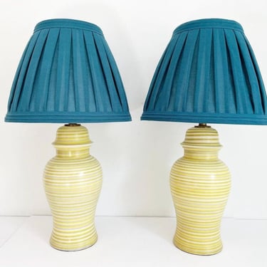 Vintage Striped Ceramic Ginger Jar Lamps - a Pair 