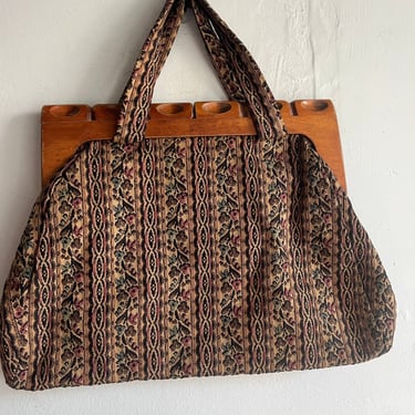 1940s Tapestry Cloth Knitting Bag Hand Bag Vintage 