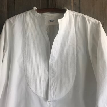 French Mens Gents Dress Shirt, White Cotton, Monogram, Original Label, Period Clothing 