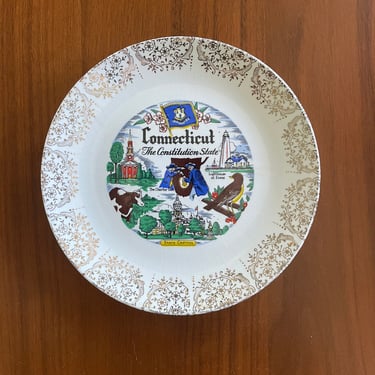 Connecticut CT New England decorative travel souvenir mini plate vintage 1950s 
