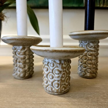 Vintage Pottery Candleholder Trio | Graduated Height Set 