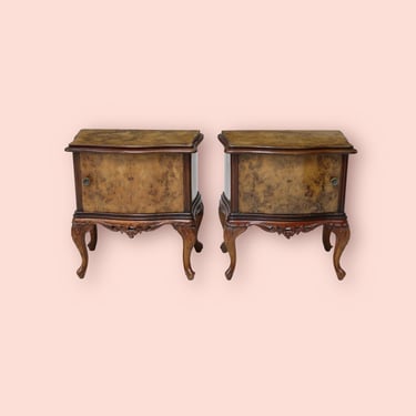 Pair Antique Early 20th Century Venetian Burlwood Bedside Cabinets 