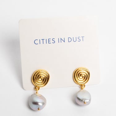 Cities in Dust - Gold Spiral Pearl Earrings