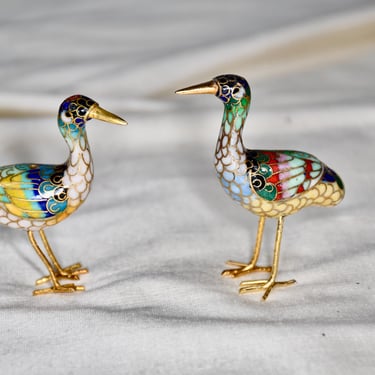 Cloisonne Enamel Bird Figurine Set of 2 Standing Crane 2