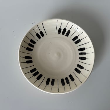 Vintage White and Black Ceramic Glazed Decorative Plate, Signed 