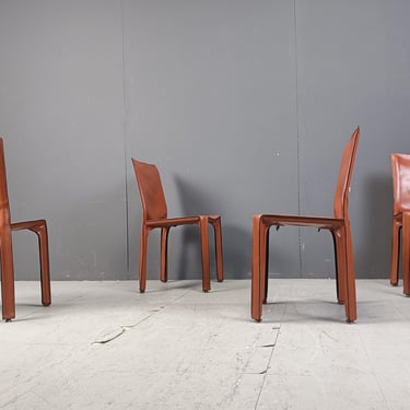 Set of 4 Cassina Cab Chairs by Mario Bellini, 1980s - vintage leather dining chairs - red leather dining chairs 