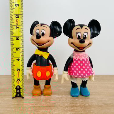 Vintage Disney Toys Mickey Mouse Minnie Mouse Rubber 8 Inch Figures Made in Japan Walt Disney Productions 