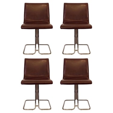 Mid Century Modern Set of 4 Gastone Rinaldi Italian Chrome Leather Side Chairs 