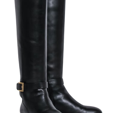 Tory Burch - Black Leather Tall Riding Boots w/ Gold-Toned Buckle Sz 6