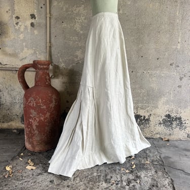 Antique Edwardian White Flax Linen Sportswear Skirt Full Length  Dress Vintage