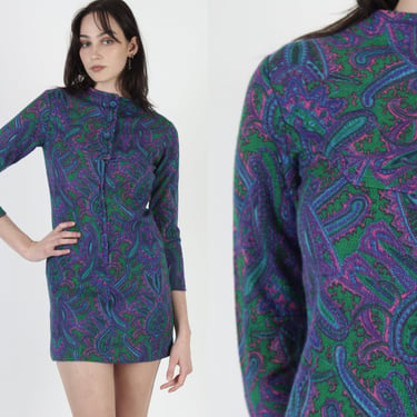 Vintage 70s Psychedelic Scooter Dress / Preppy Mod Abstract Print Dress / 1960s Sexy GoGo Micro Mini 