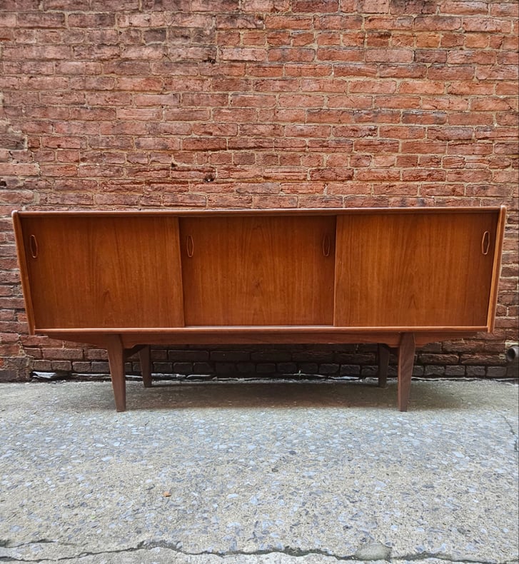 Danish Teak Credenza with Mirror Backed Bar Area