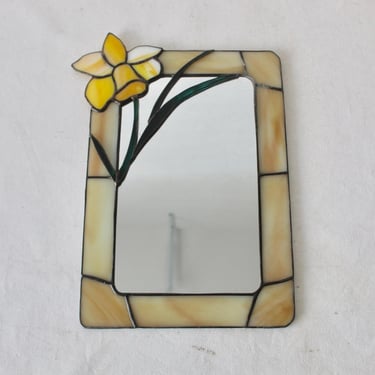 Vintage Stained Glass Daffodil Wall Mirror 