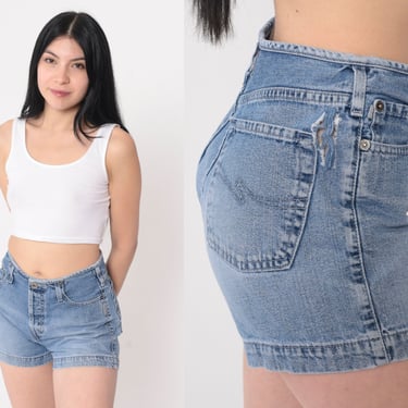 Y2K Jean Shorts Silver Jean Shorts Mid Rise Blue Denim Shorts 00s Vintage Retro Summer Jean Shorts Small 27 