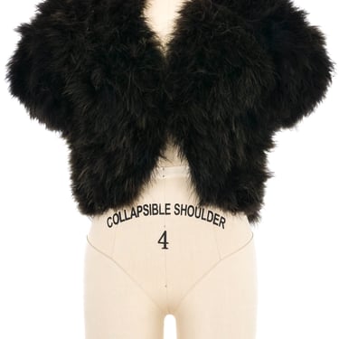 Black Marabou Cropped Cap Sleeve Jacket