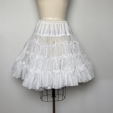 Vintage Crinoline White Petticoat Tiered Ruffled Half Slip Full Size Large 
