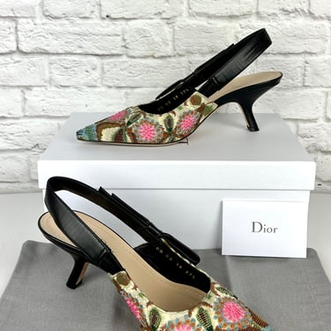 Dior S/S 19 Kaleidoscope Sweet-D Slingback, Cypress Green, Size 37.5 (Fits Like 7 US)