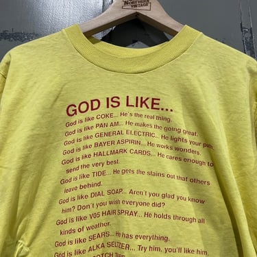 XL 80s Jesus Tshirt God is like graphic yellow funny comedy 