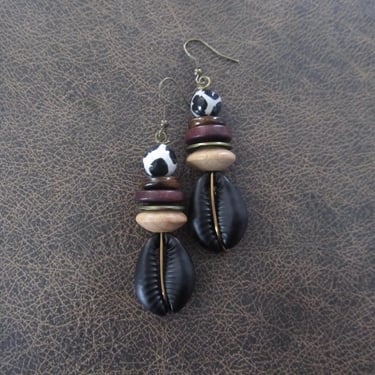 Large black cowrie shell earrings 2 