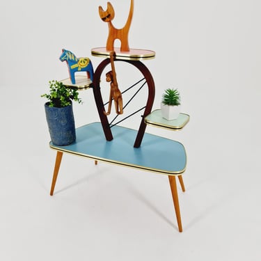 Big 1950s German Plant Stand, Colorful Vintage Mid-Century Minimalist Indoor Plant Stand Side Table Retro flower table 