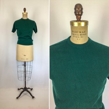 Vintage 50s sweater | Vintage dark green knit sweater | 1950s cashmere t-shirt 